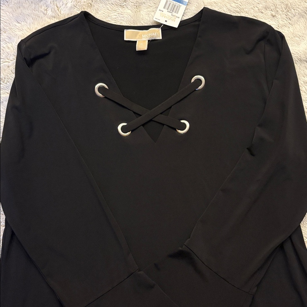 Michael Kors Black V-Neck Top with Eyelet Detail